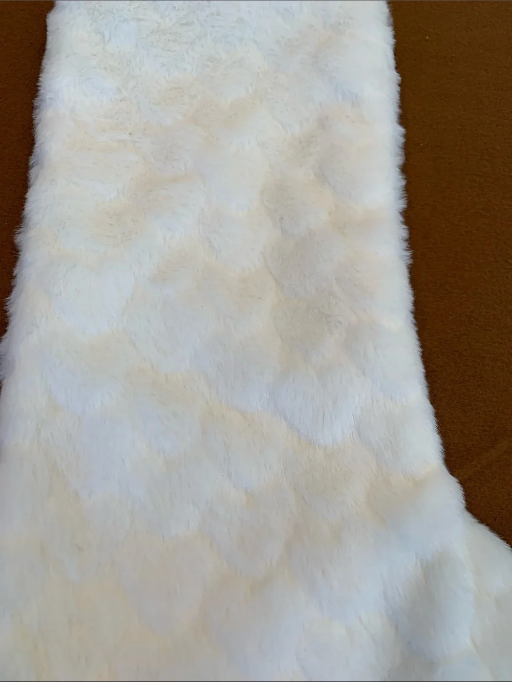 Plush Off White Faux Fur Christmas Stocking with Hearts Heart Pattern